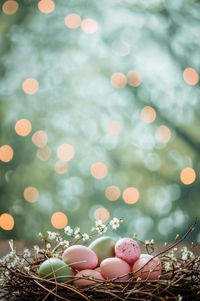 AI generated magic beautuful easter background with copy space photo