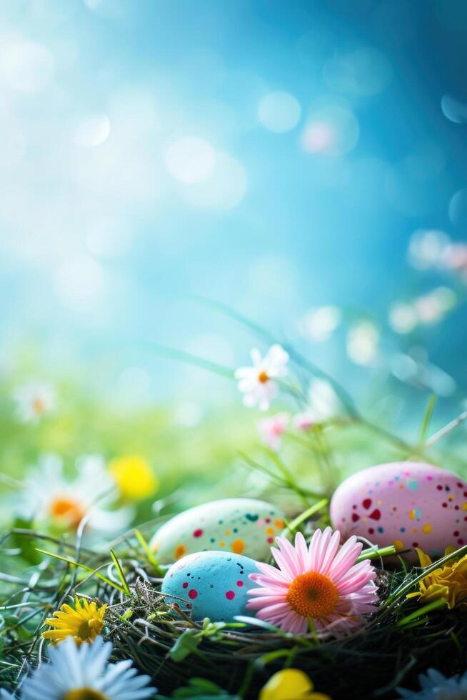 AI generated magic beautuful easter background with copy space photo