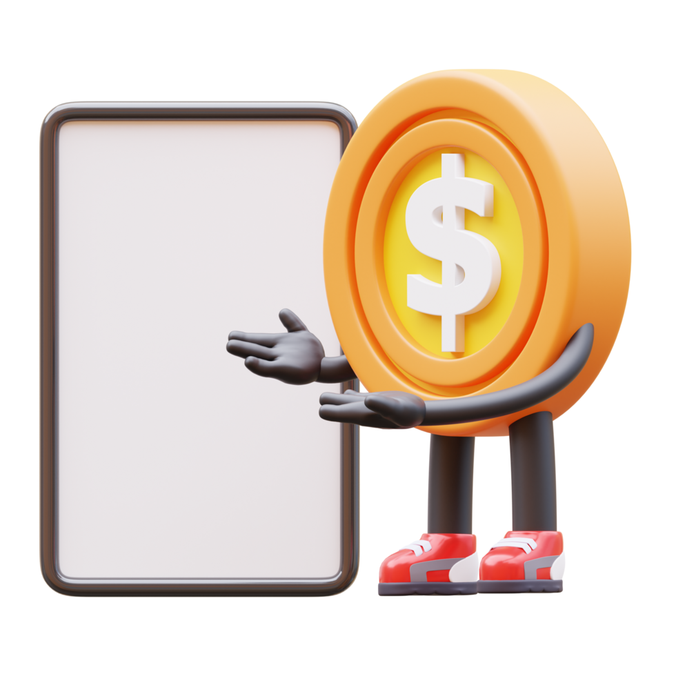 3D money coin Character Holding Blank Paper png