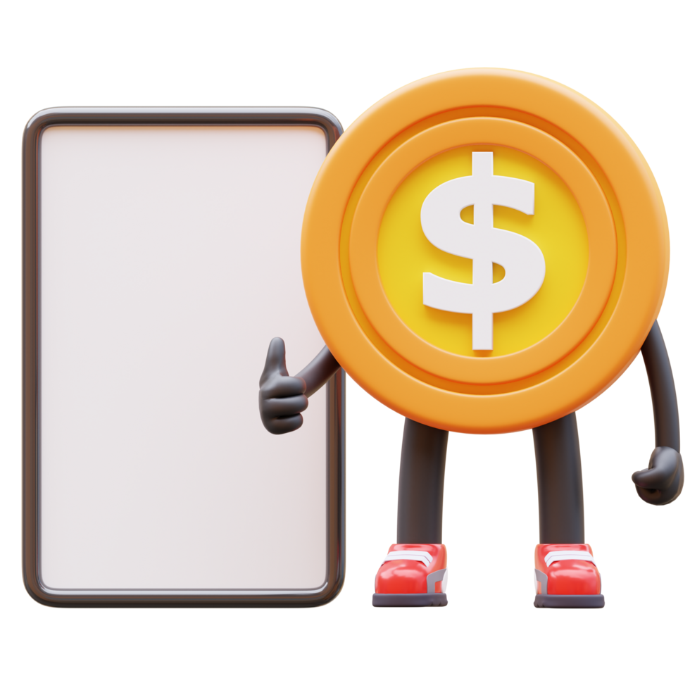 3D money coin Character Holding Blank Paper png