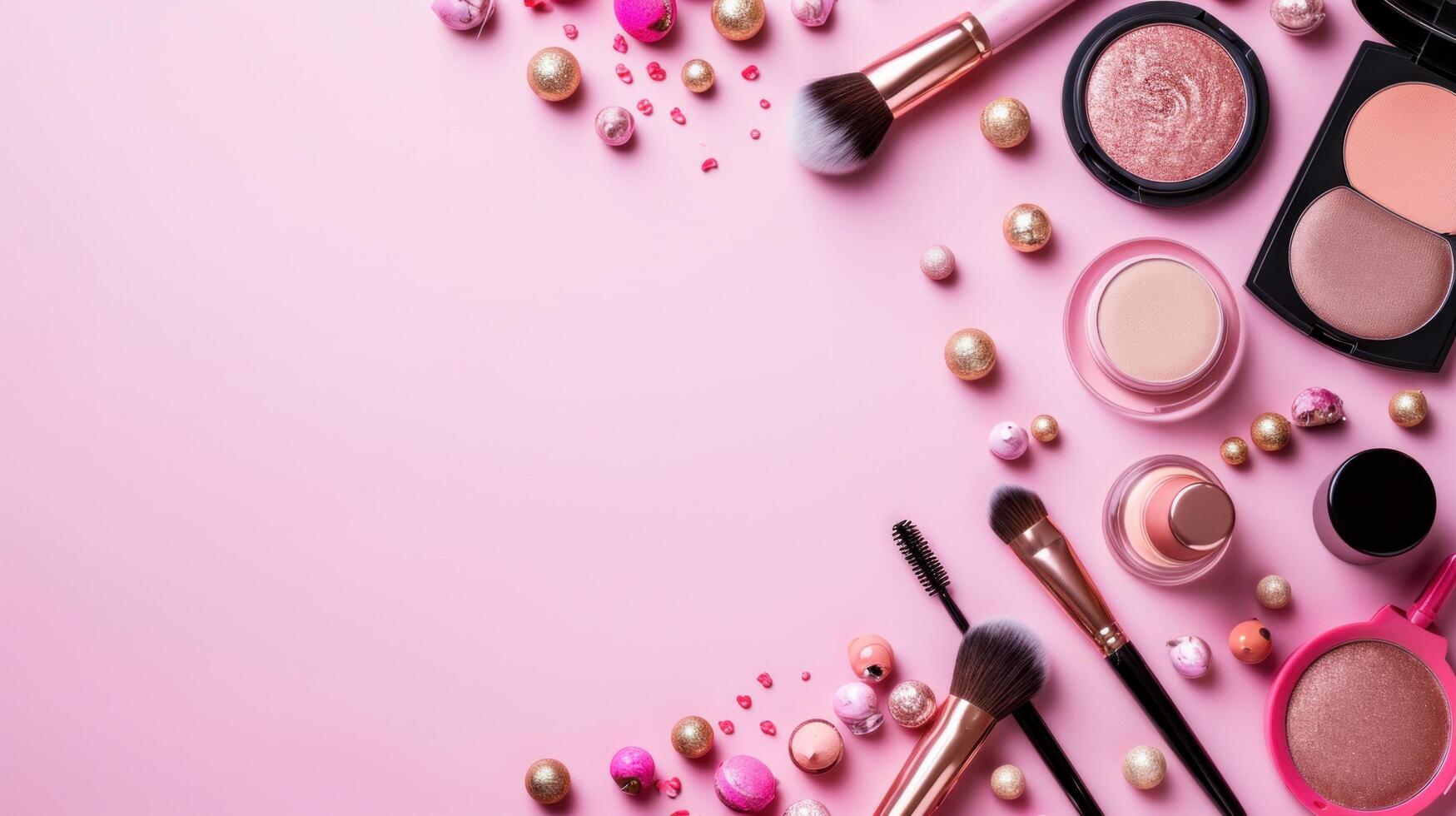 AI generated Make up products advertisment background with copy space photo