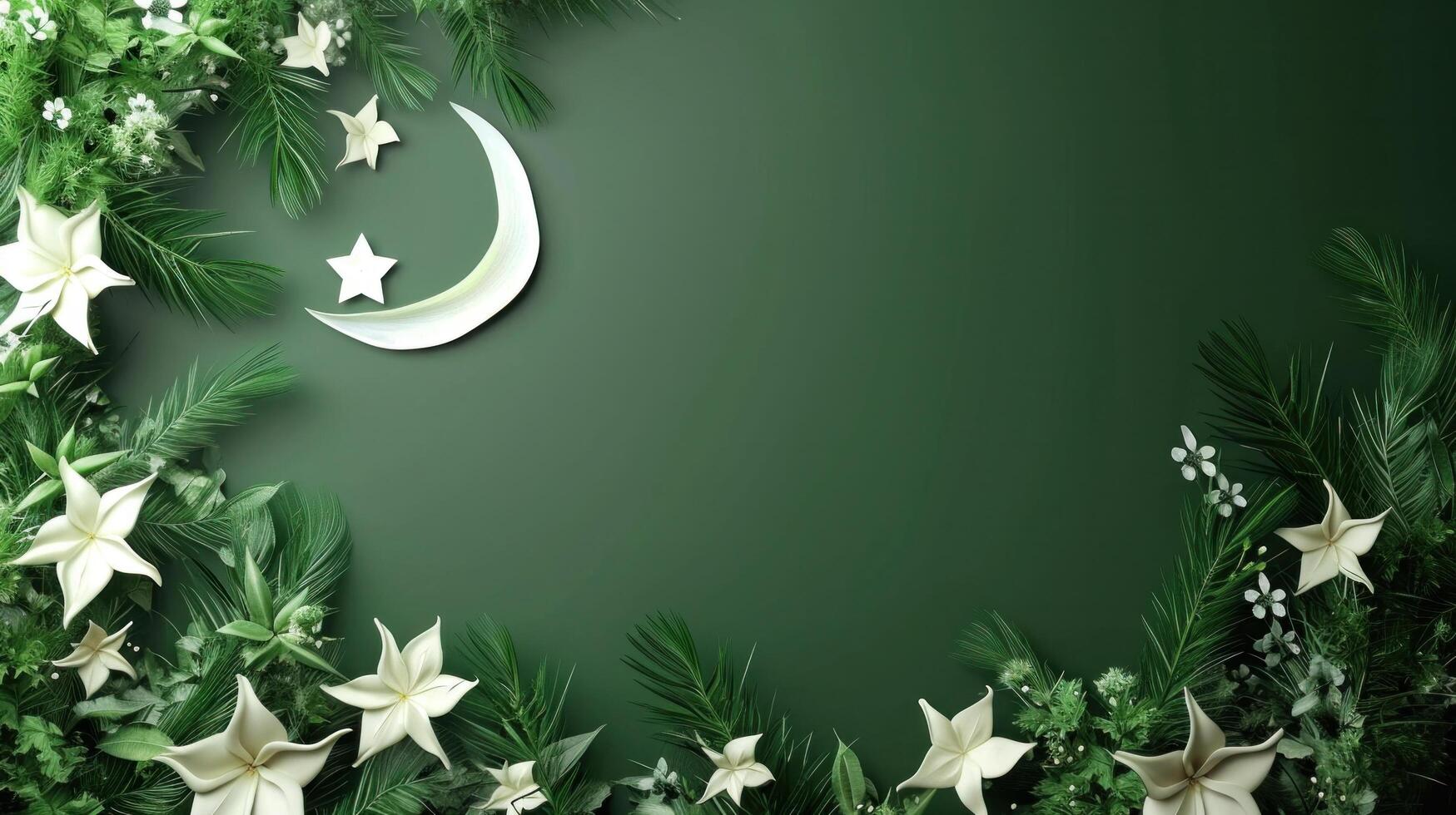AI generated Pakistan Day holiday advertisment background with copy space photo