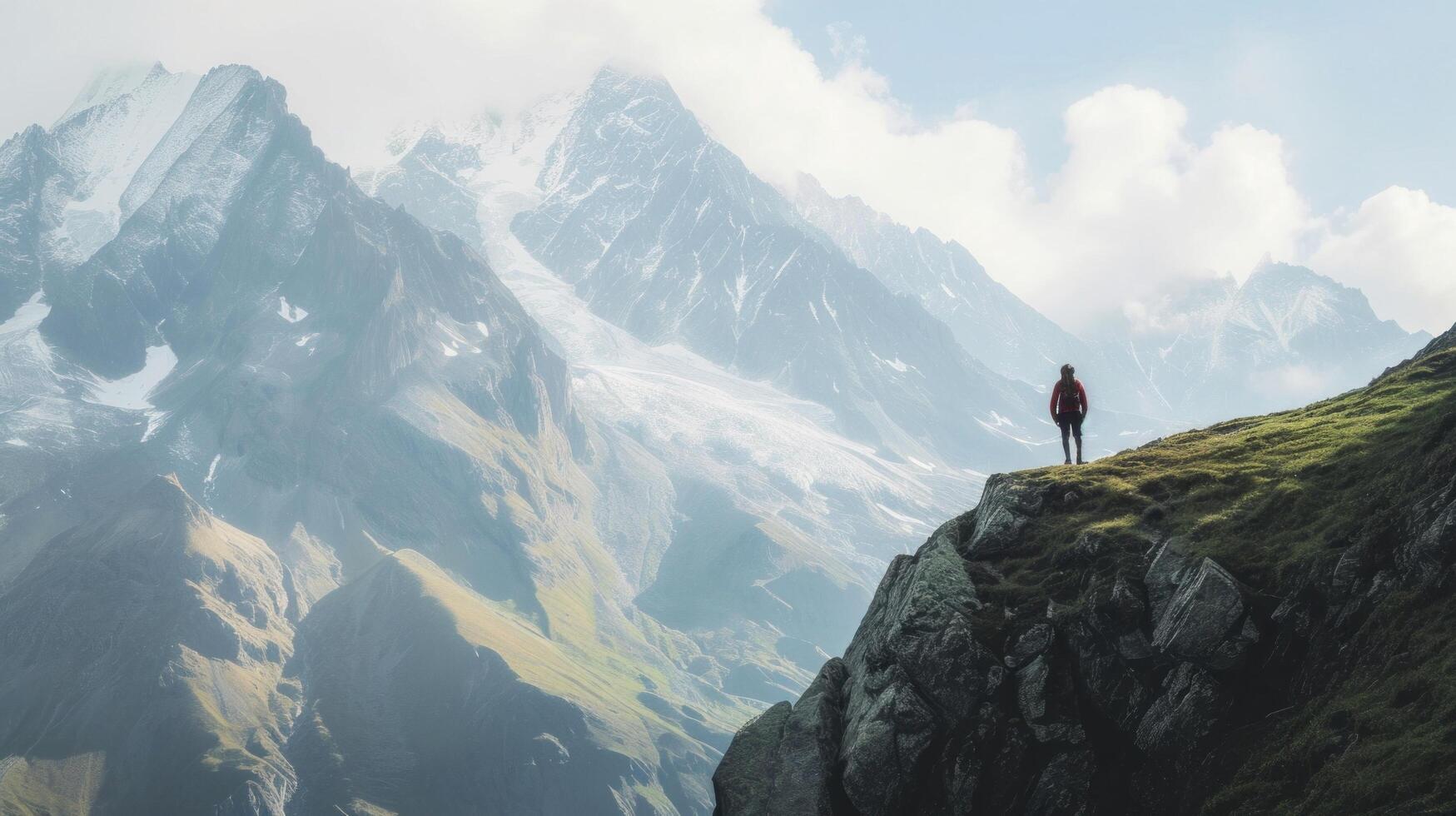 AI generated Mountain trip advertisment background with copy space photo