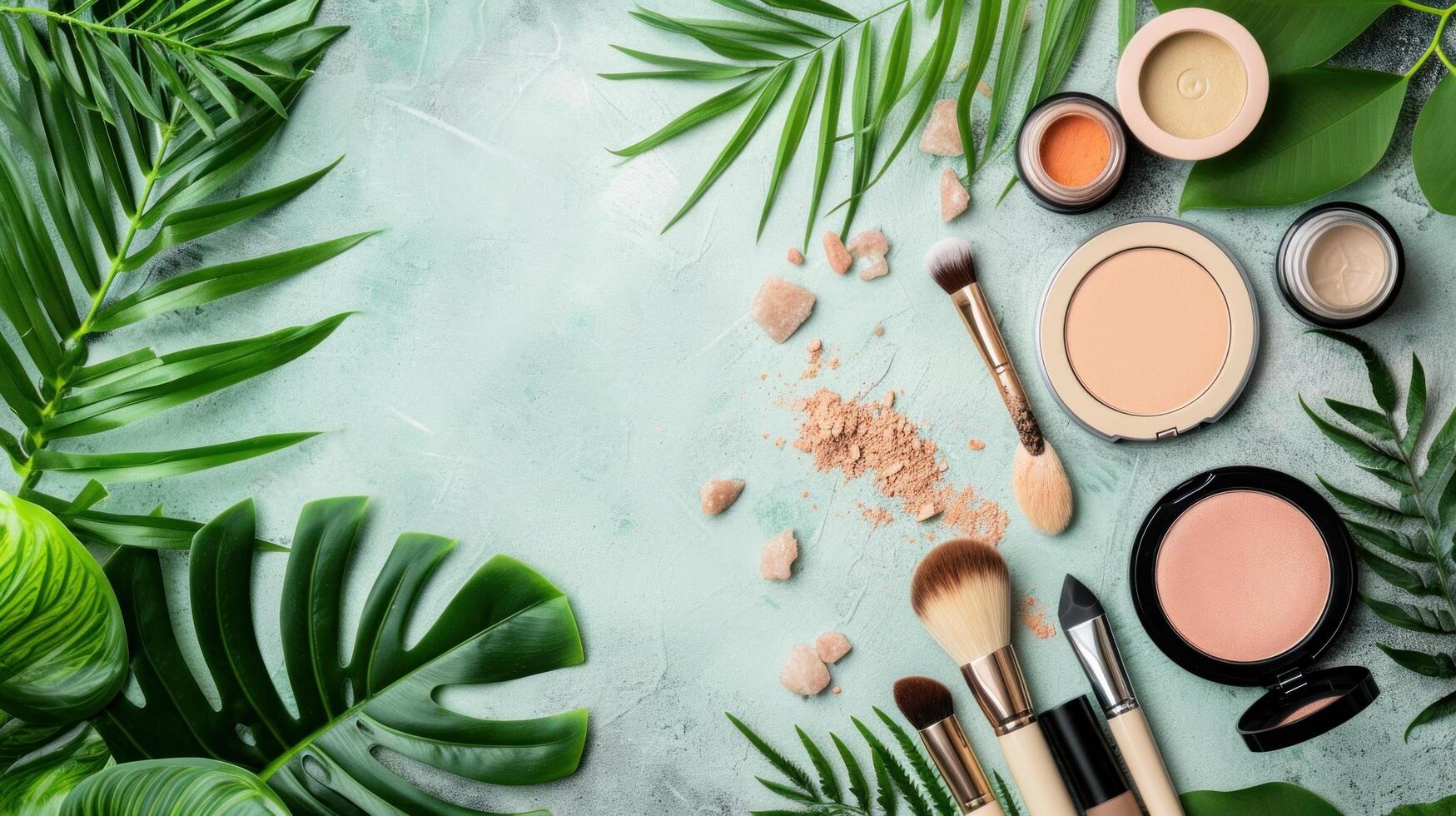 AI generated Make up products advertisment background with copy space photo