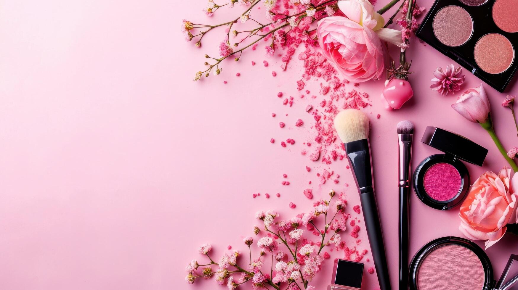 AI generated Make up products advertisment background with copy space photo