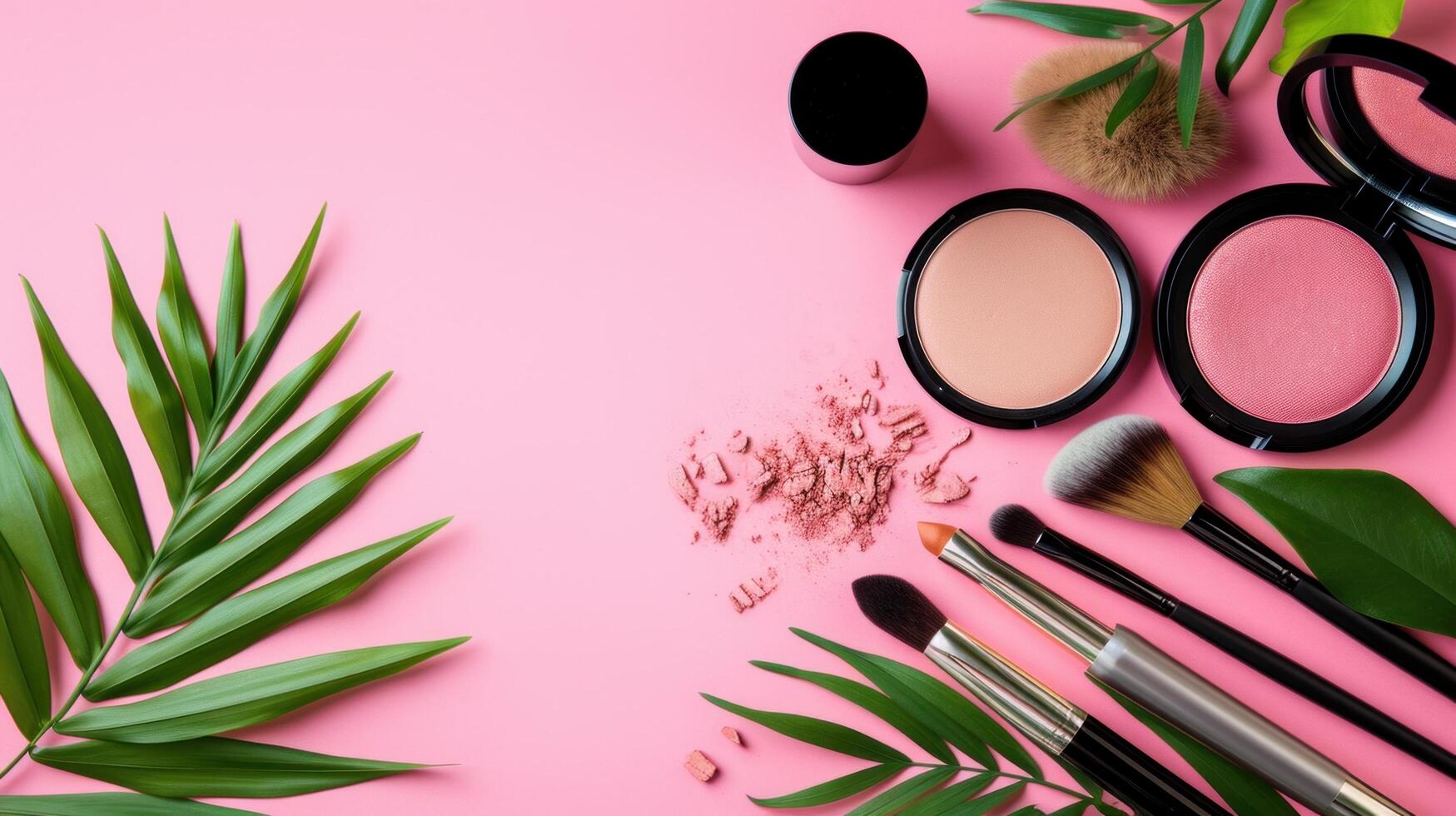 AI generated Make up products advertisment background with copy space photo