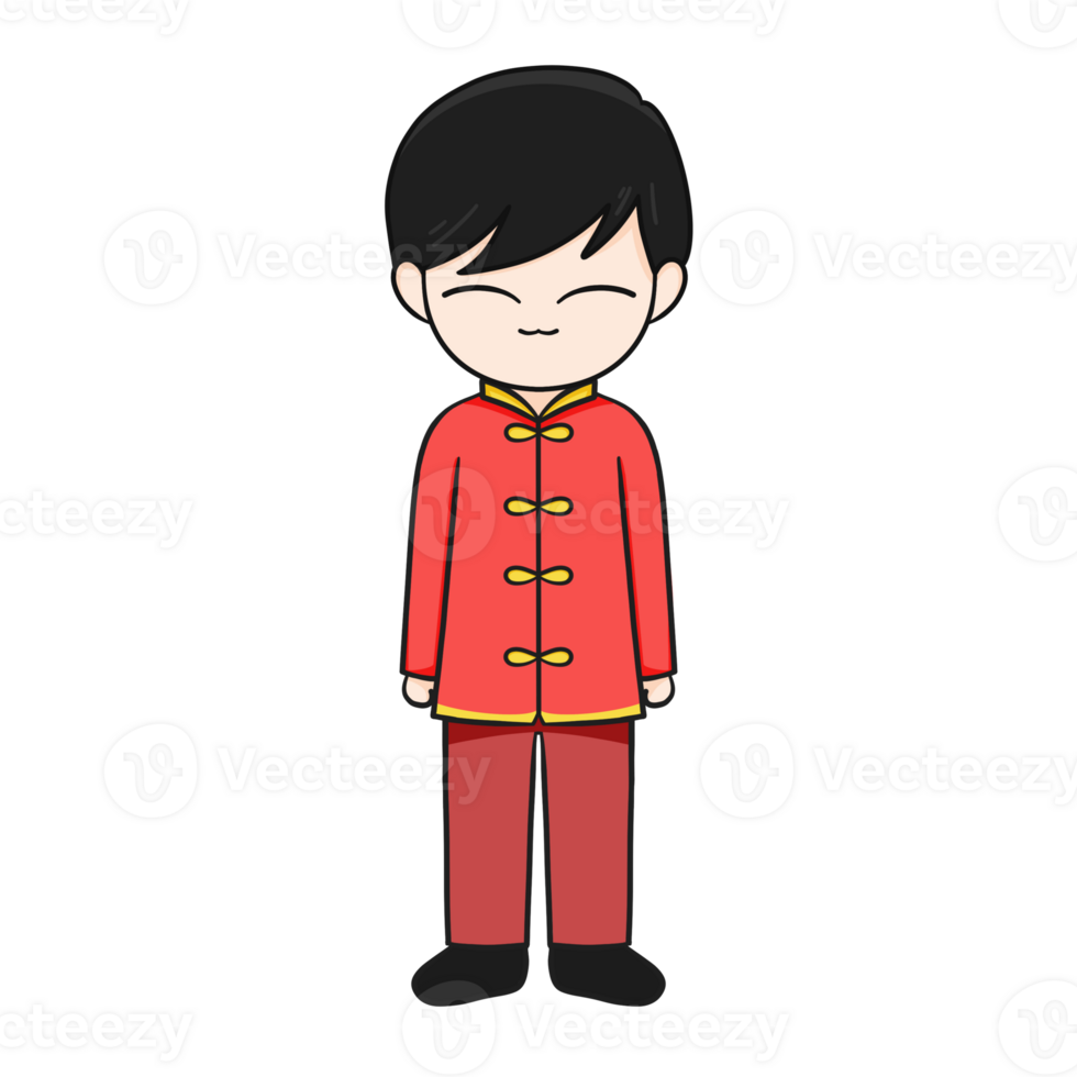 Chinese New Year Cartoon Character illustration Adorable boy with Black Hair and Lucky Aura. png