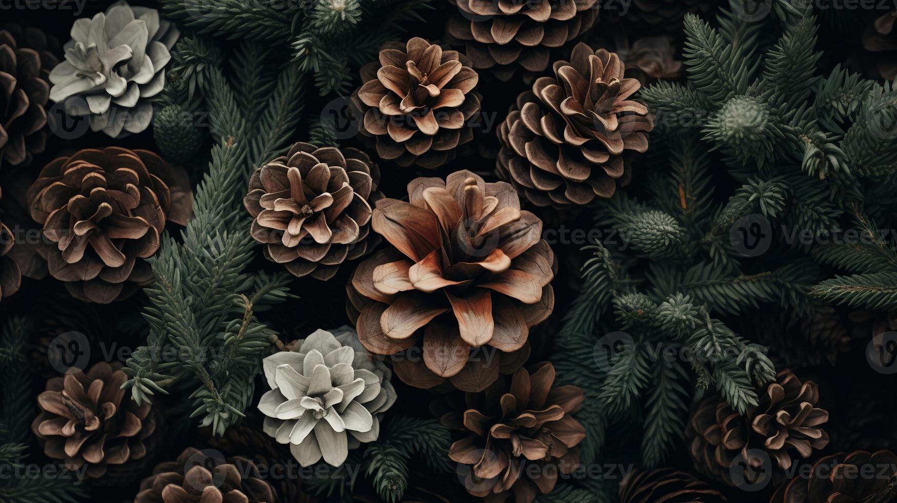 AI generated Pine Cones On Black Background photo
