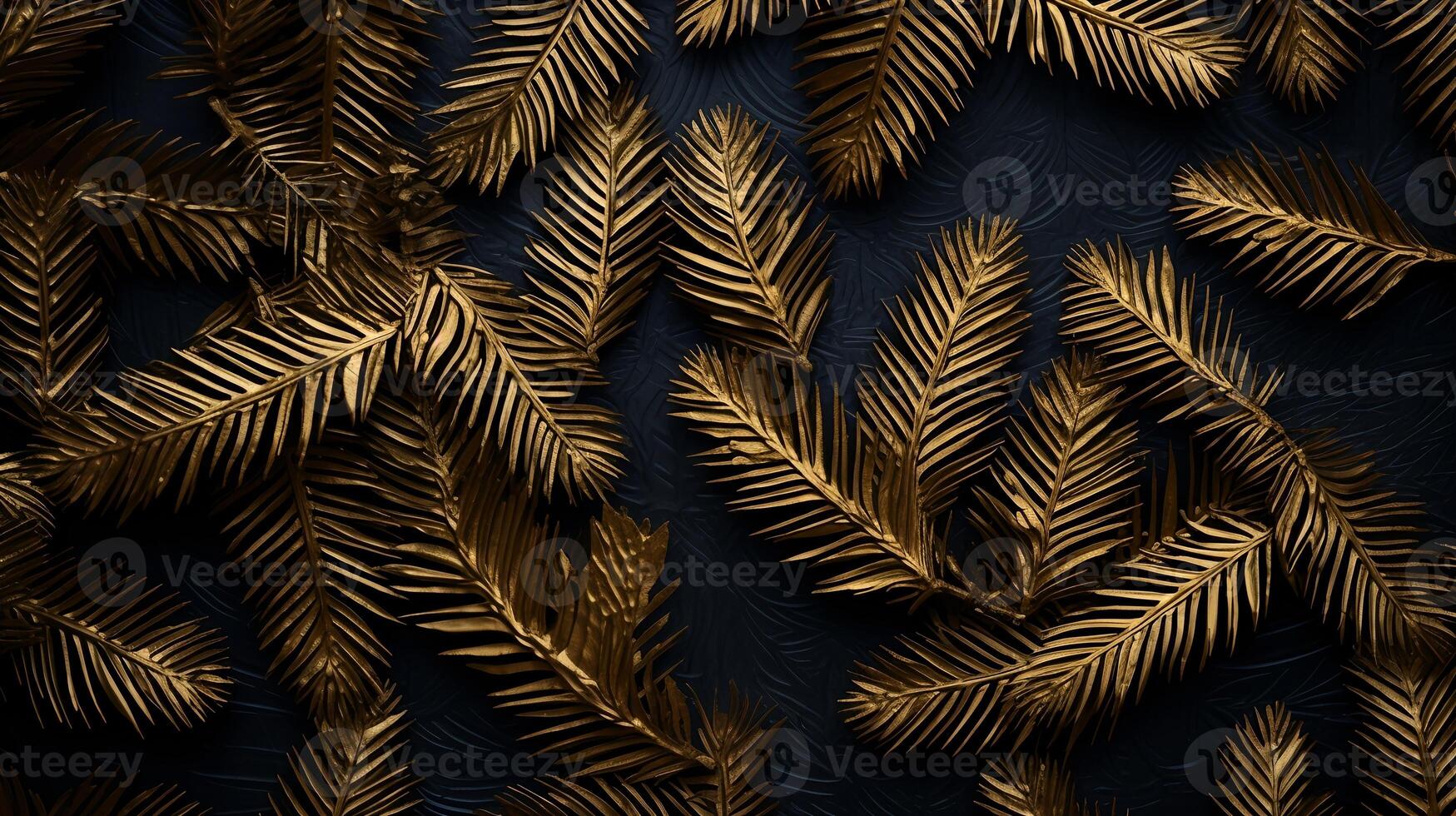 AI generated Gold Pine Needles Isolated On Black Background photo