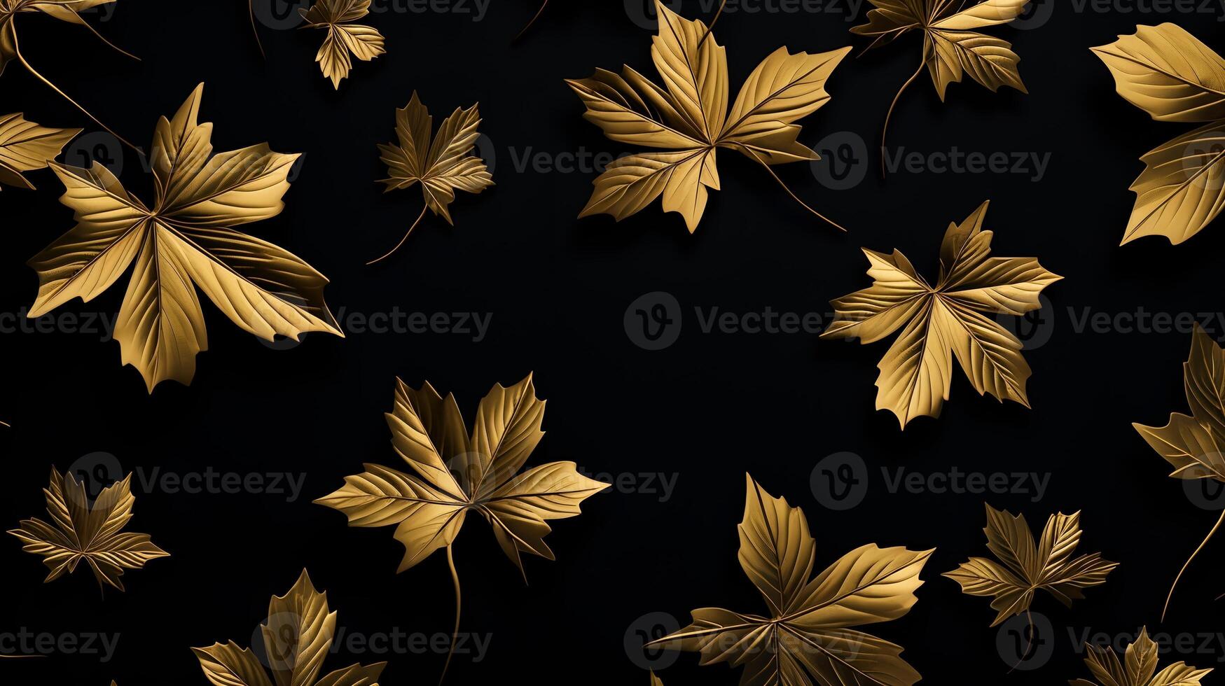 AI generated Gold Maple Leaves Isolated On Black Background photo