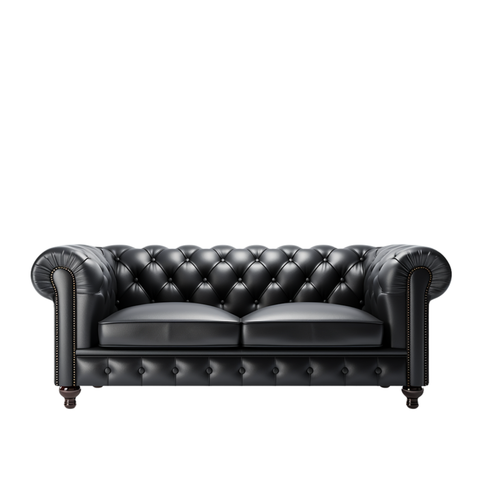 AI generated Modern Black Leather Sofa on a Clear Canvas png