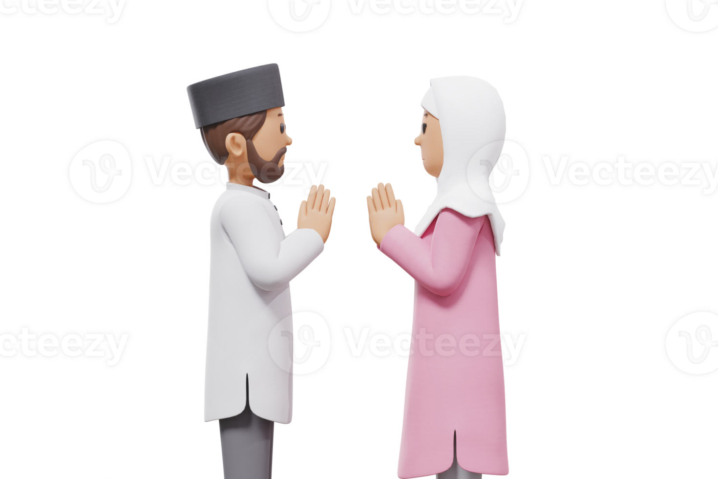 3d Illustration von ein Muslim Mann und Frau Gruß jeder andere mit transparent Hintergrund png