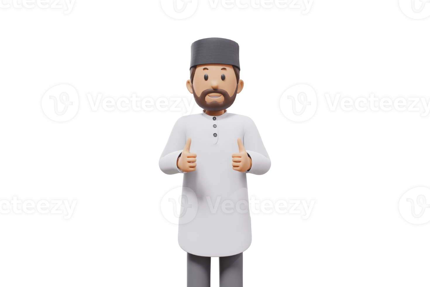 3d illustration of man muslim greeting, pointing and showing something at camera with transparent background png