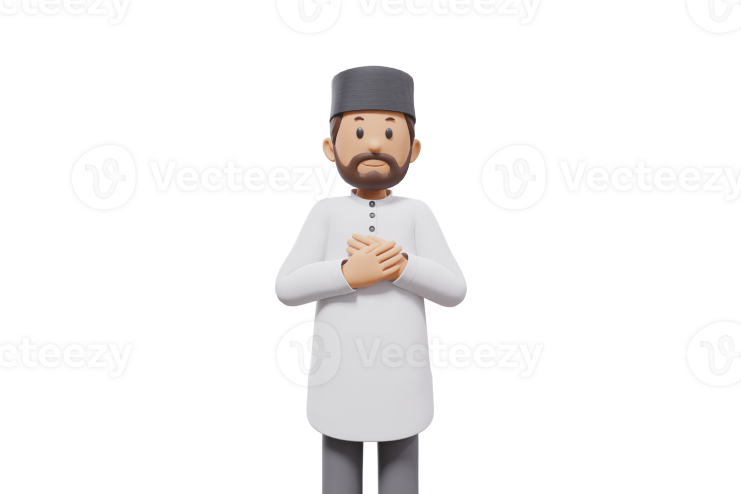 3d illustration of man muslim greeting, pointing and showing something at camera with transparent background png