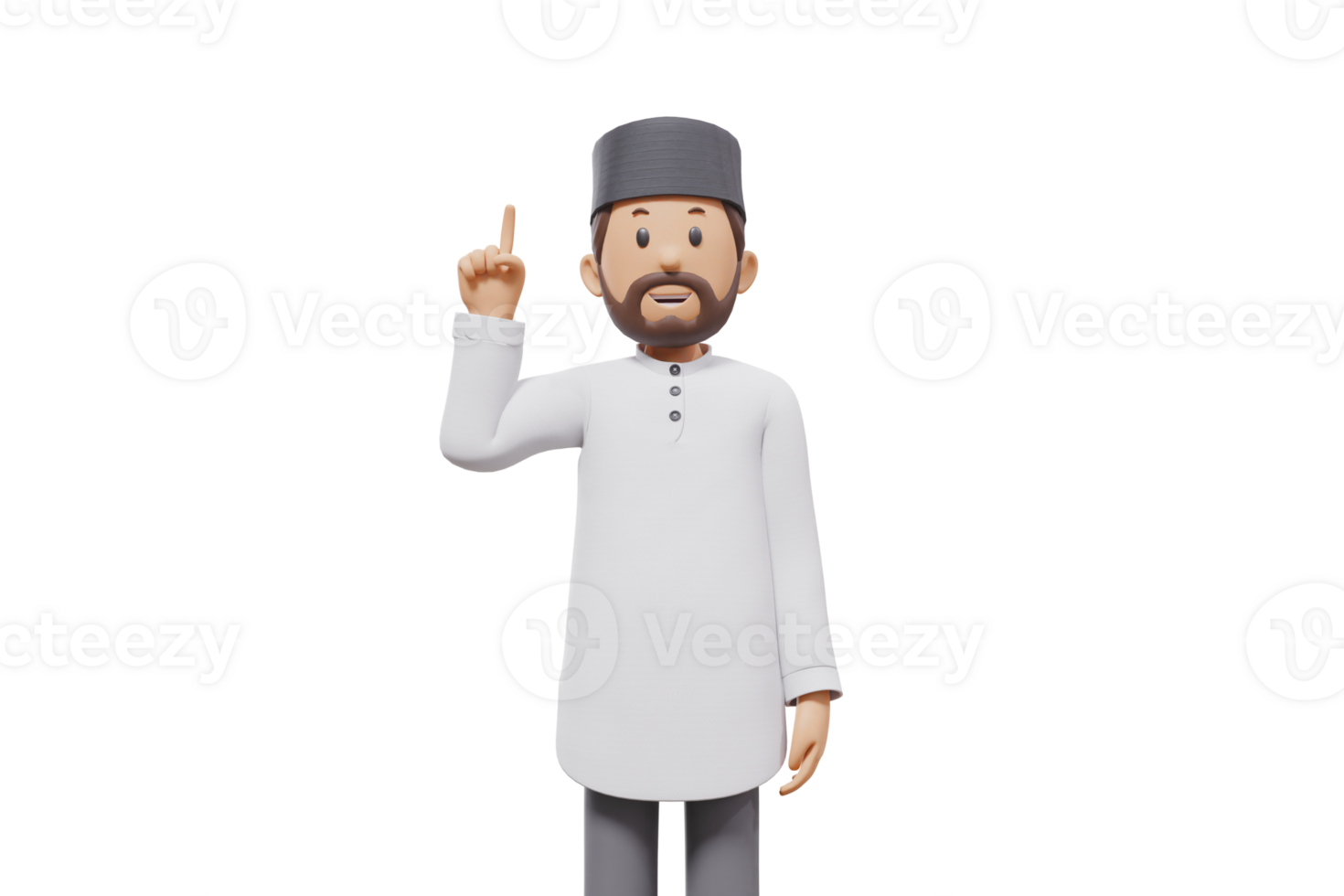 3d illustration of man muslim greeting, pointing and showing something at camera with transparent background png