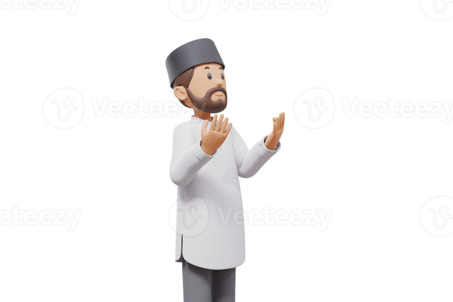 3d illustration of man muslim greeting, pointing and showing something at camera with transparent background png