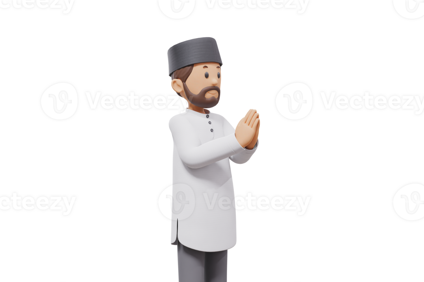 3d illustration of man muslim greeting, pointing and showing something at camera with transparent background png