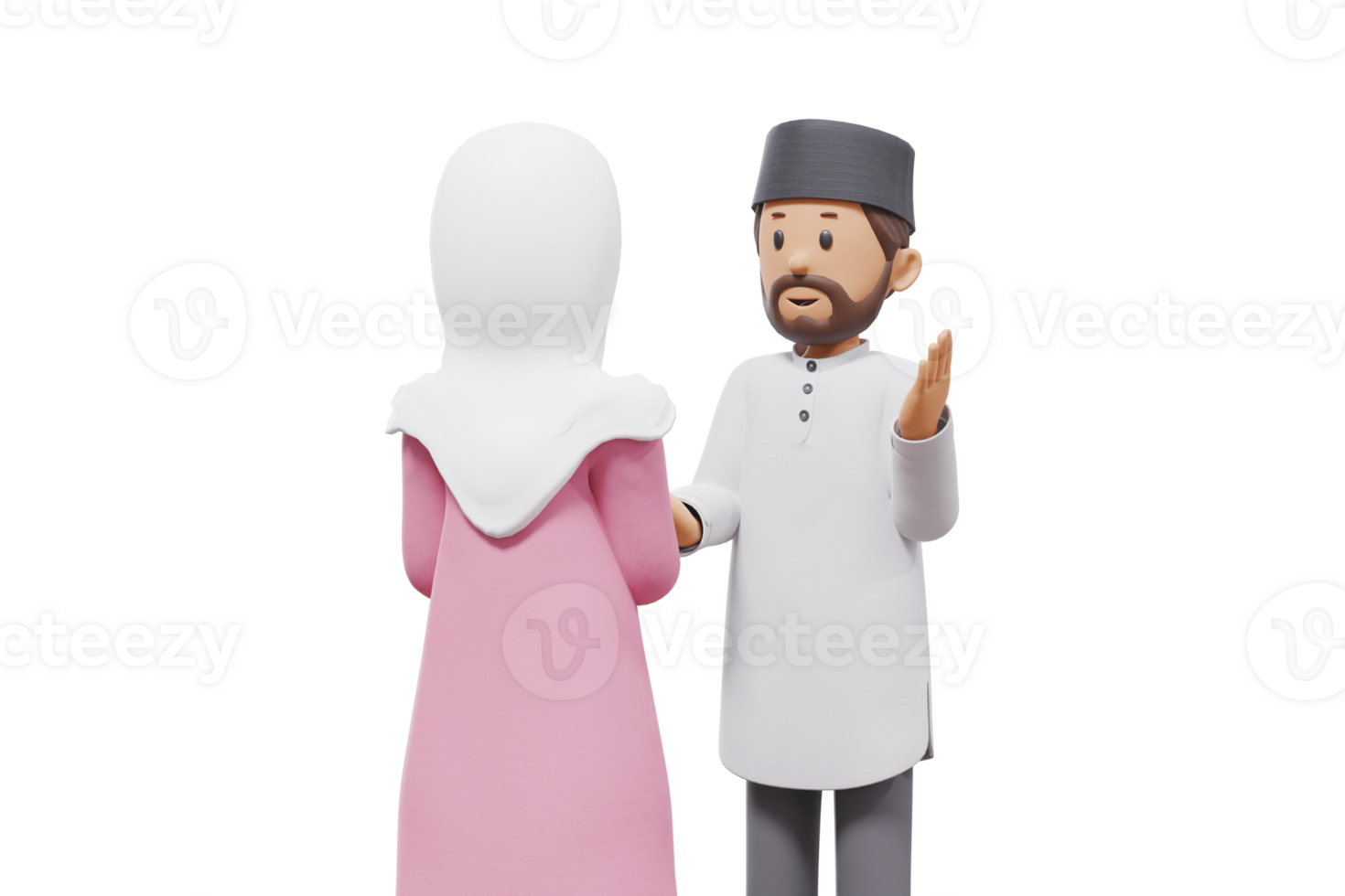 3d Illustration von ein Muslim Mann und Frau Gruß jeder andere mit transparent Hintergrund png