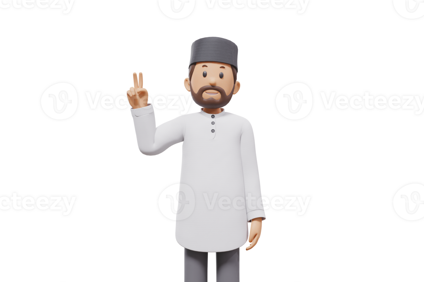 3d illustration of man muslim greeting, pointing and showing something at camera with transparent background png