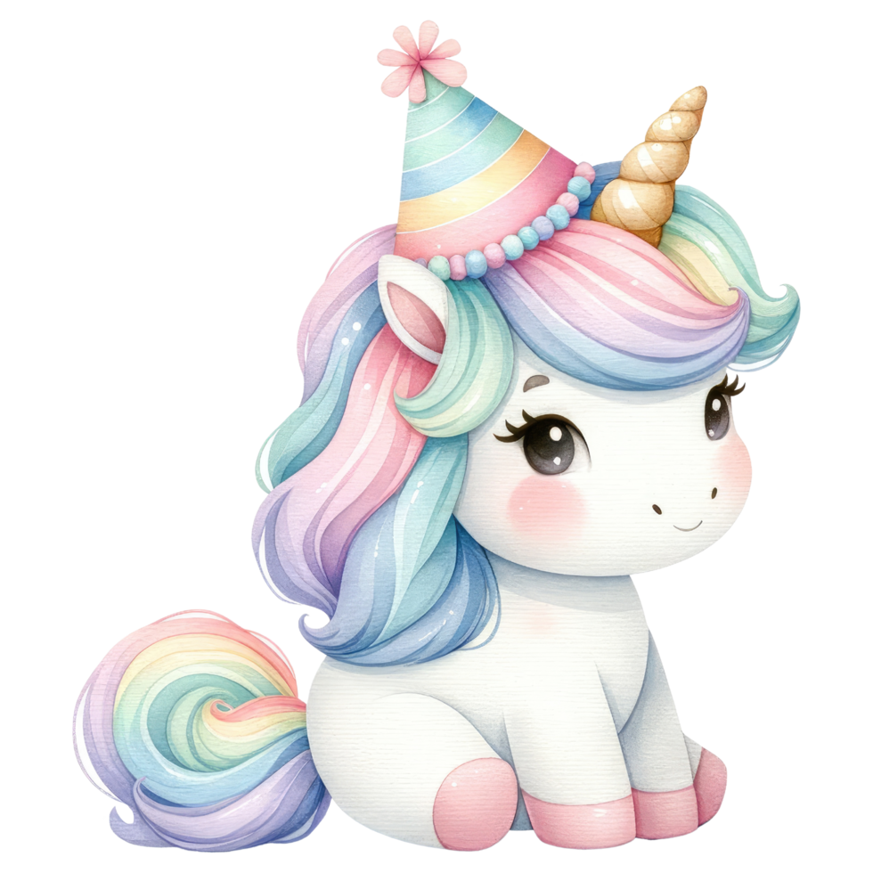 AI generated Unicorn in rainbow and white colors for baby and girls birthday party png