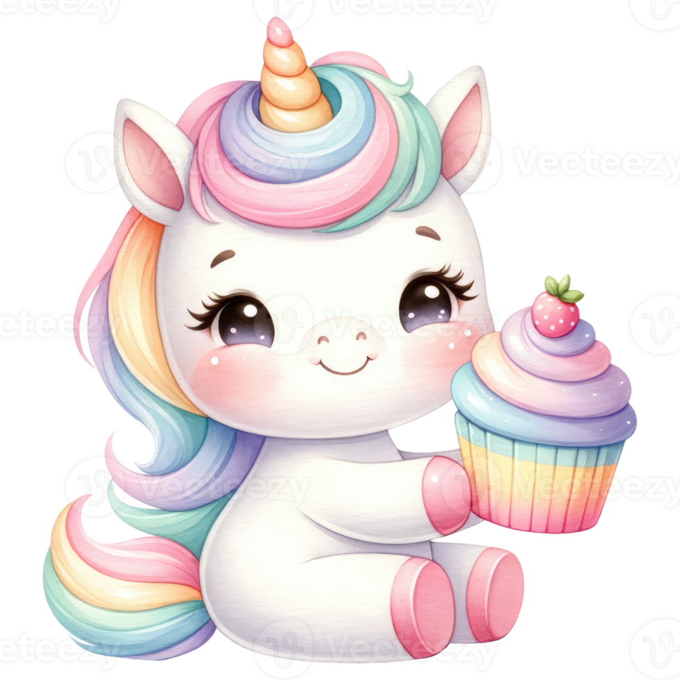 AI generated Unicorn in rainbow and white colors for baby and girls birthday party png