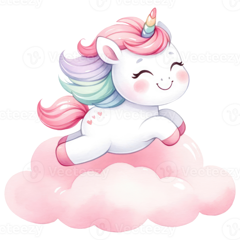 AI generated Unicorn in rainbow and white colors for baby and girls birthday party png