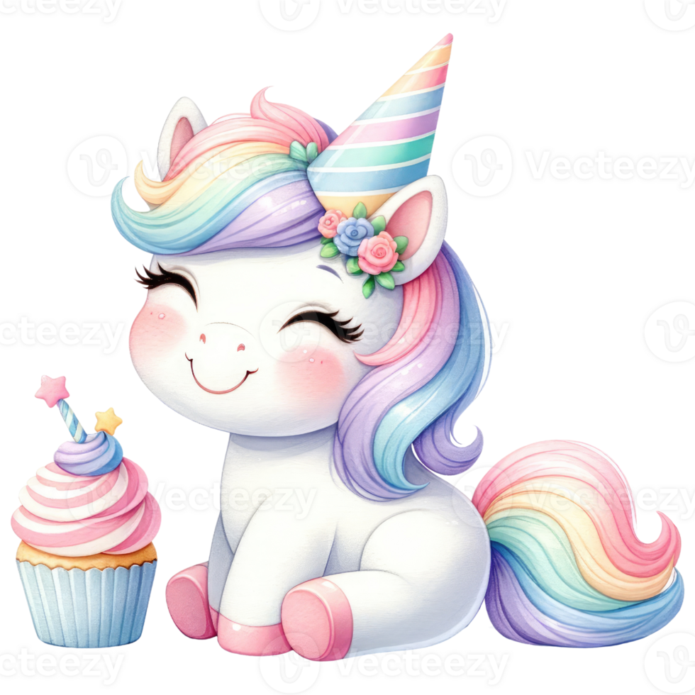 AI generated Unicorn in rainbow and white colors for baby and girls birthday party png