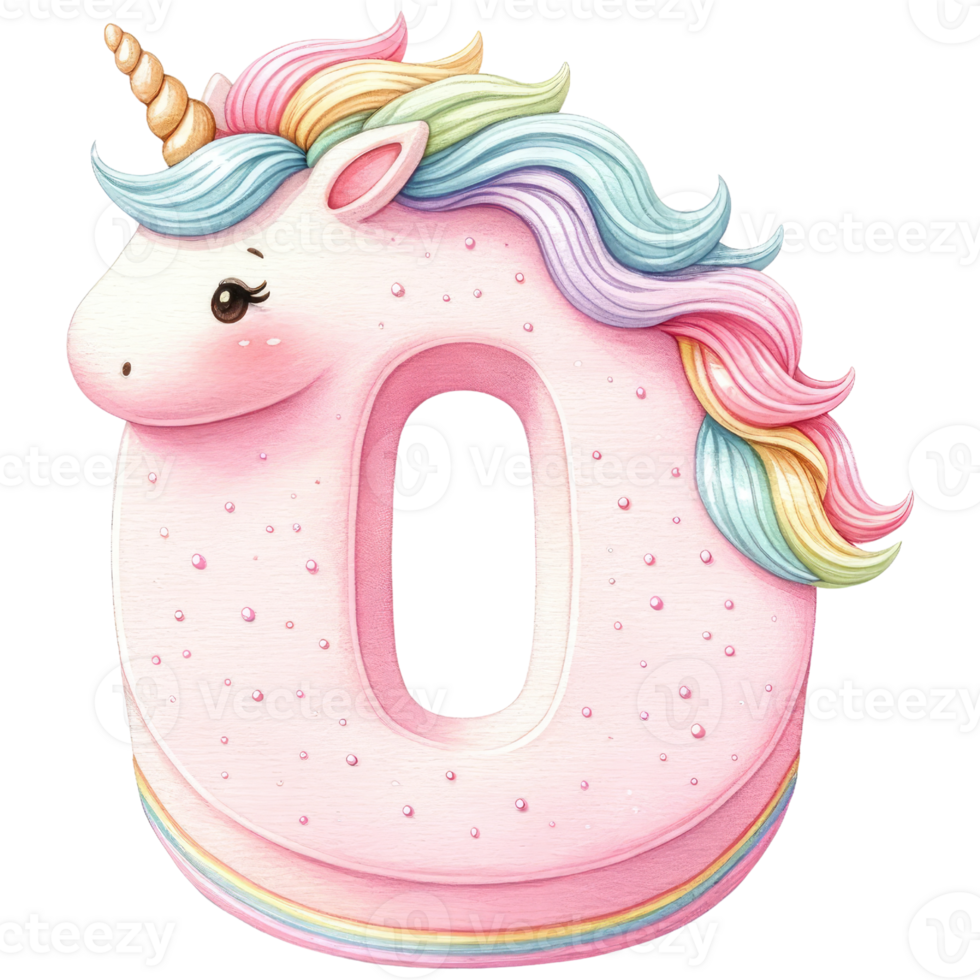 AI generated Pink and rainbow unicorn cake number shape png