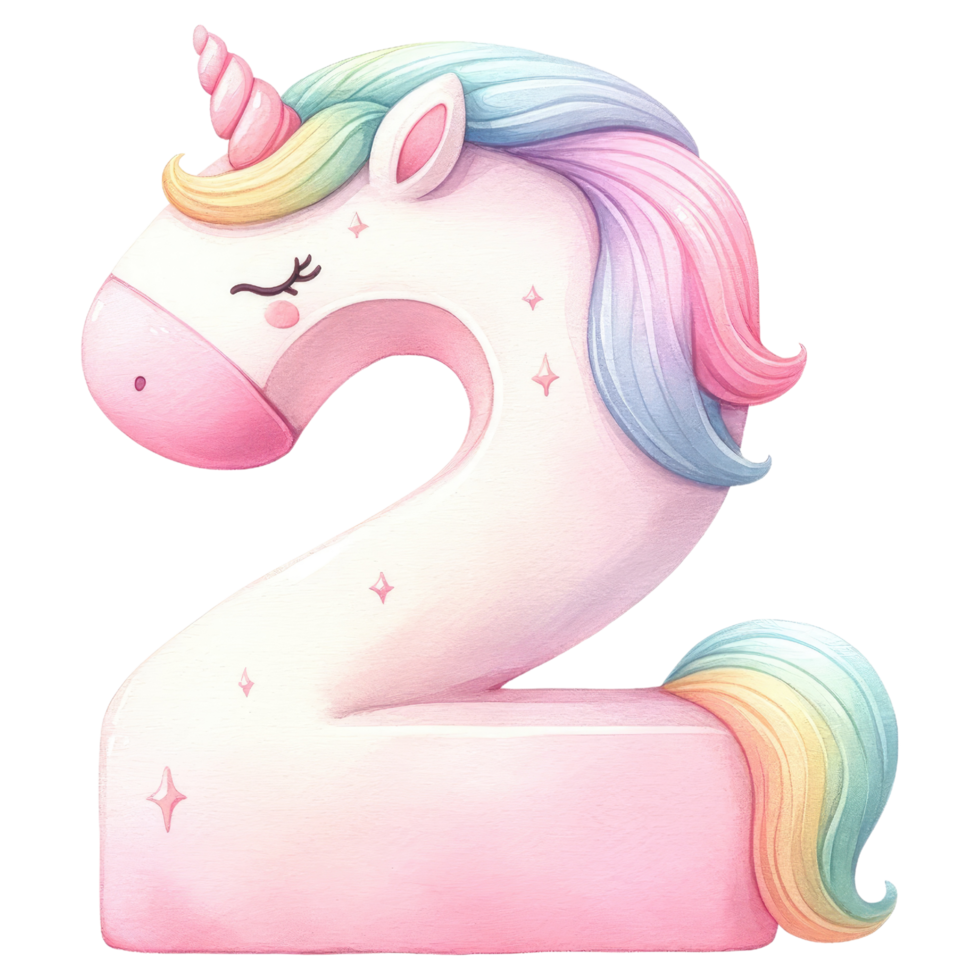 AI generated Pink and rainbow unicorn cake number shape png