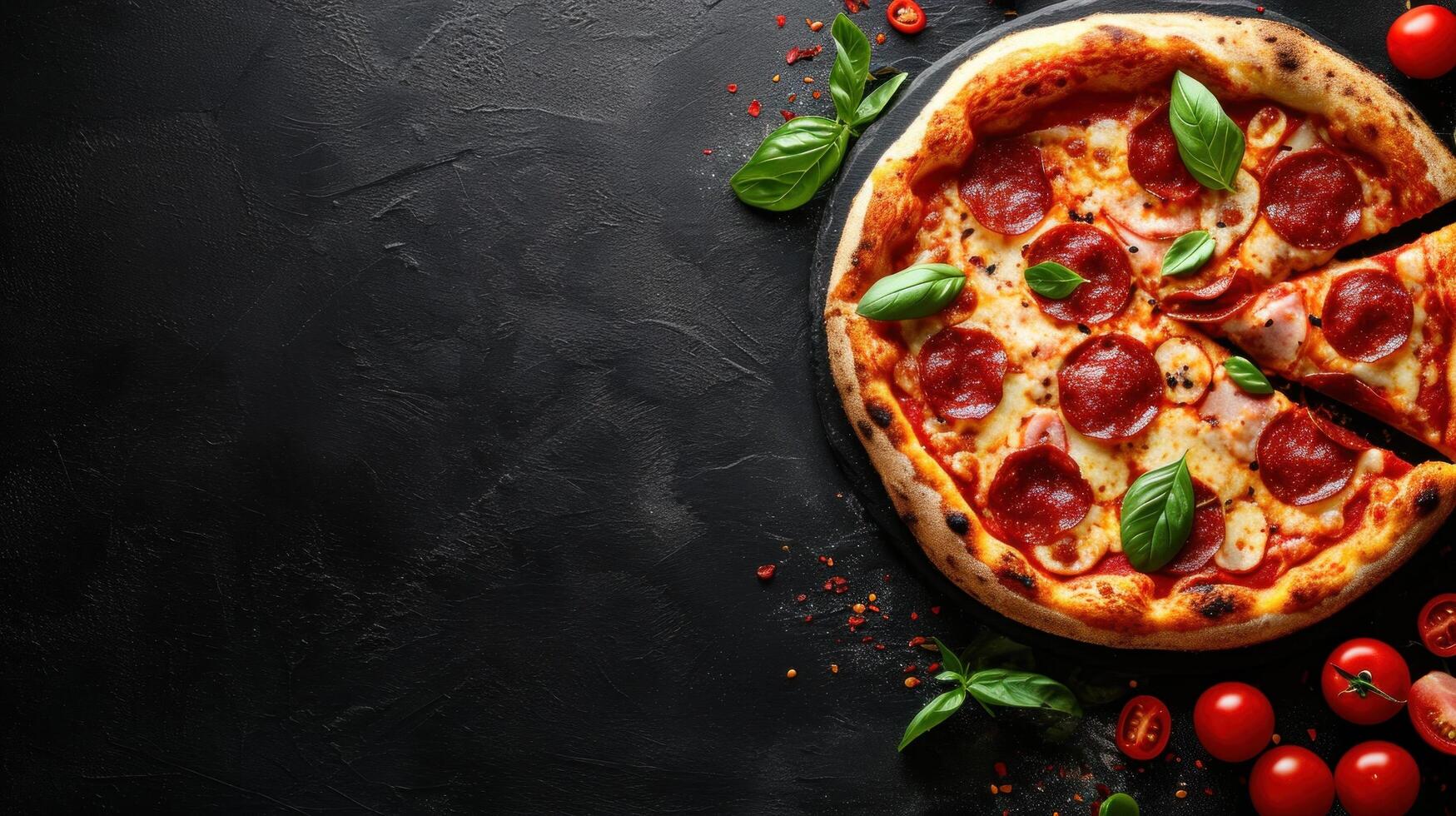 AI generated Pizza advertisment background with copy space photo