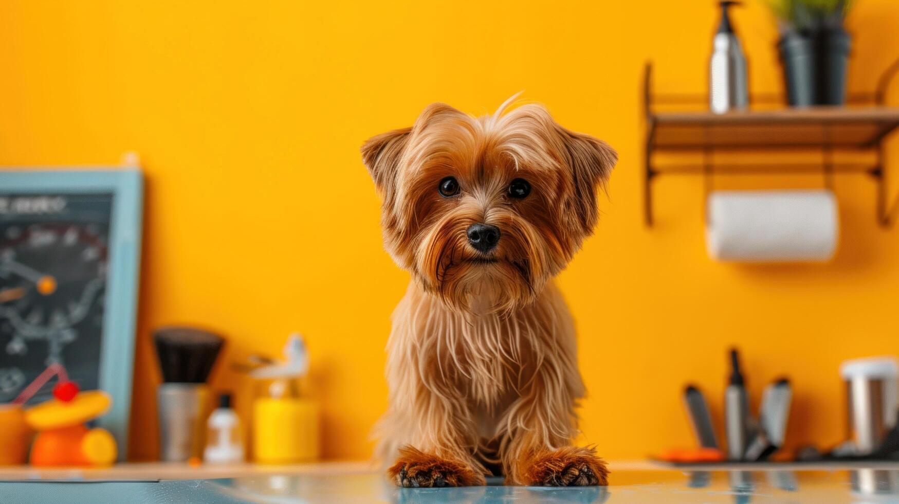 AI generated Pets grooming advertisment background with copy space photo
