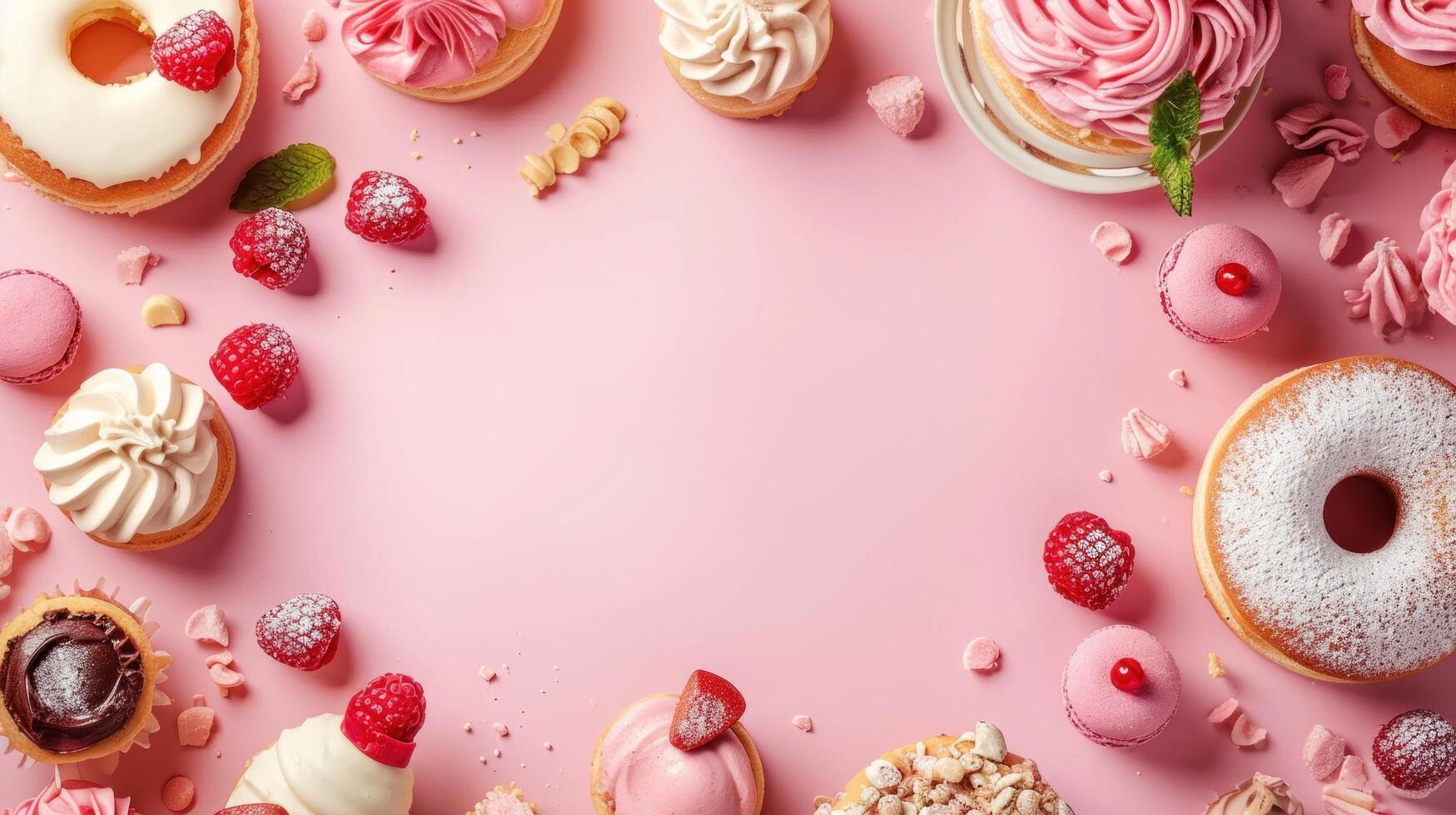 AI generated sweet bakery advertisment background with copy space photo