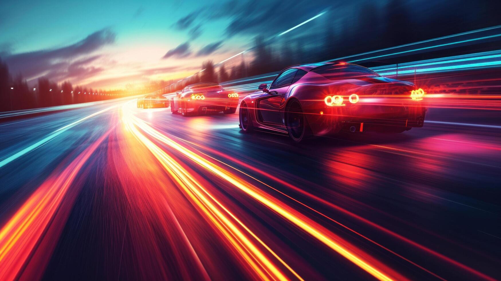 AI generated speed racing advertisment background with copy space photo