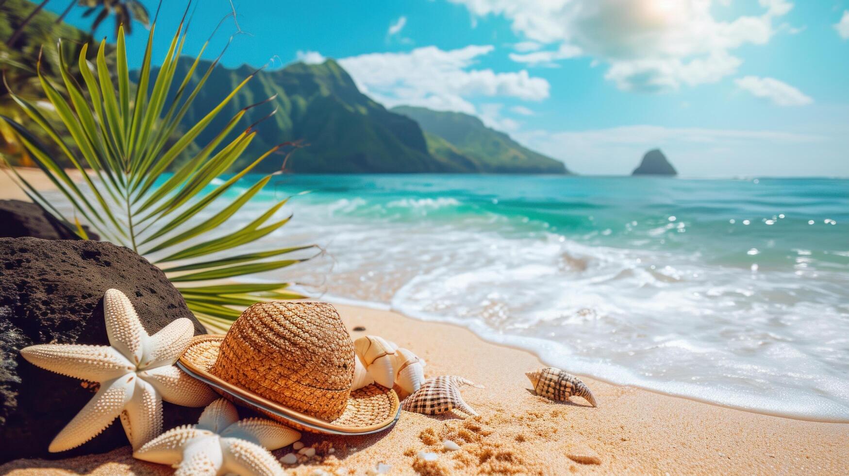 AI generated Travelling to Hawaii advertisment background with copy space photo