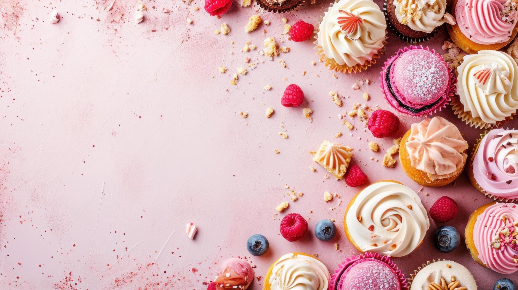 AI generated sweet bakery advertisment background with copy space photo