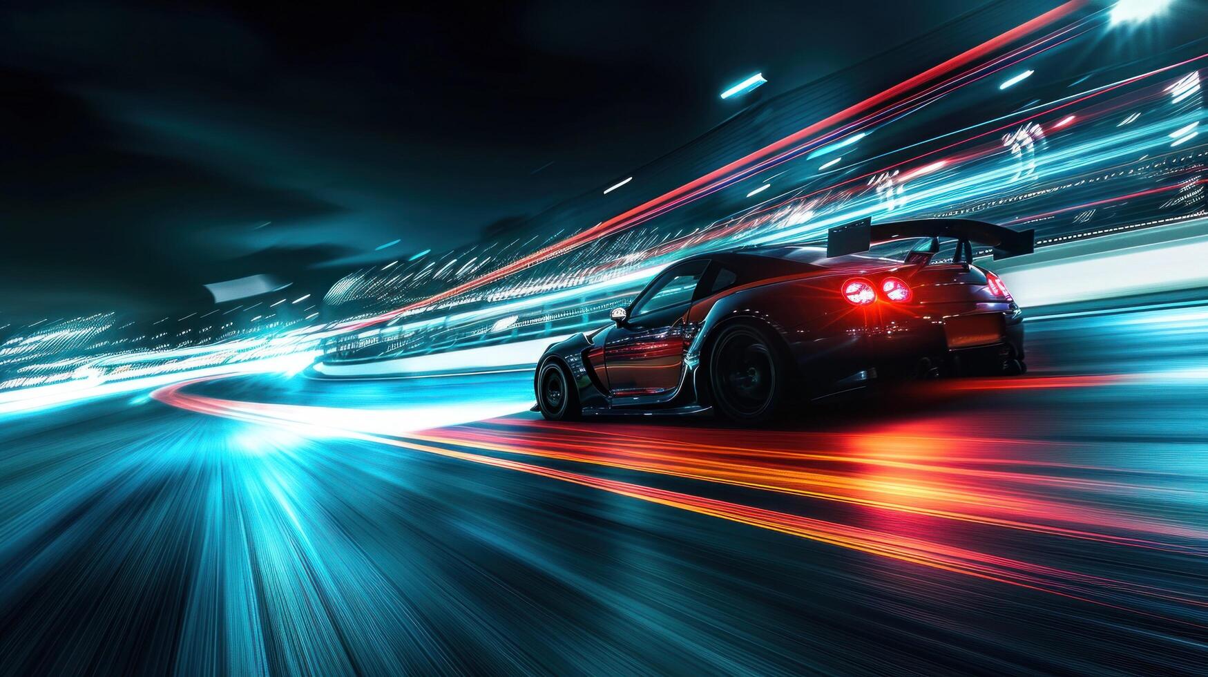 AI generated speed racing advertisment background with copy space photo