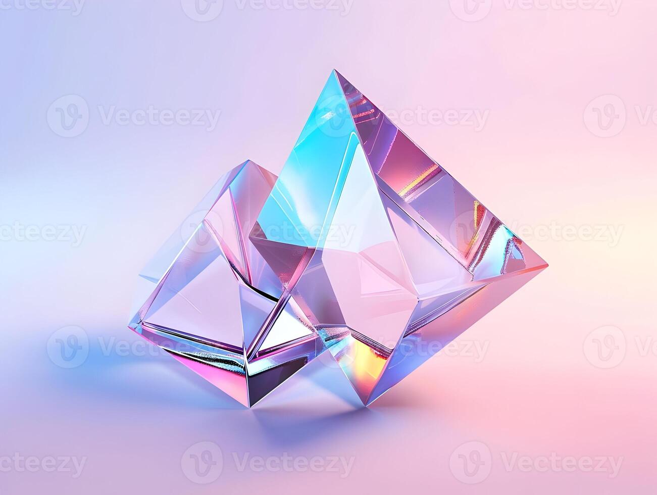 AI generated Transparent bright crystals with white and blue light and rainbow reflection. High quality. AI Generative photo