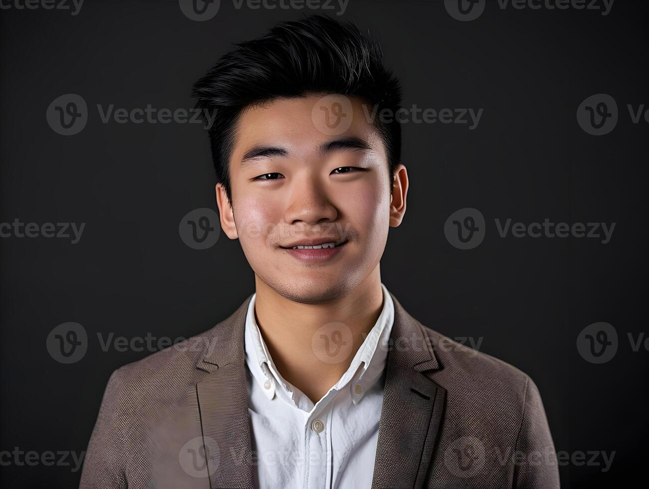 AI generated A smiling mildlage Asian man. A businessman isolated on a black background. High quality. AI Generative photo