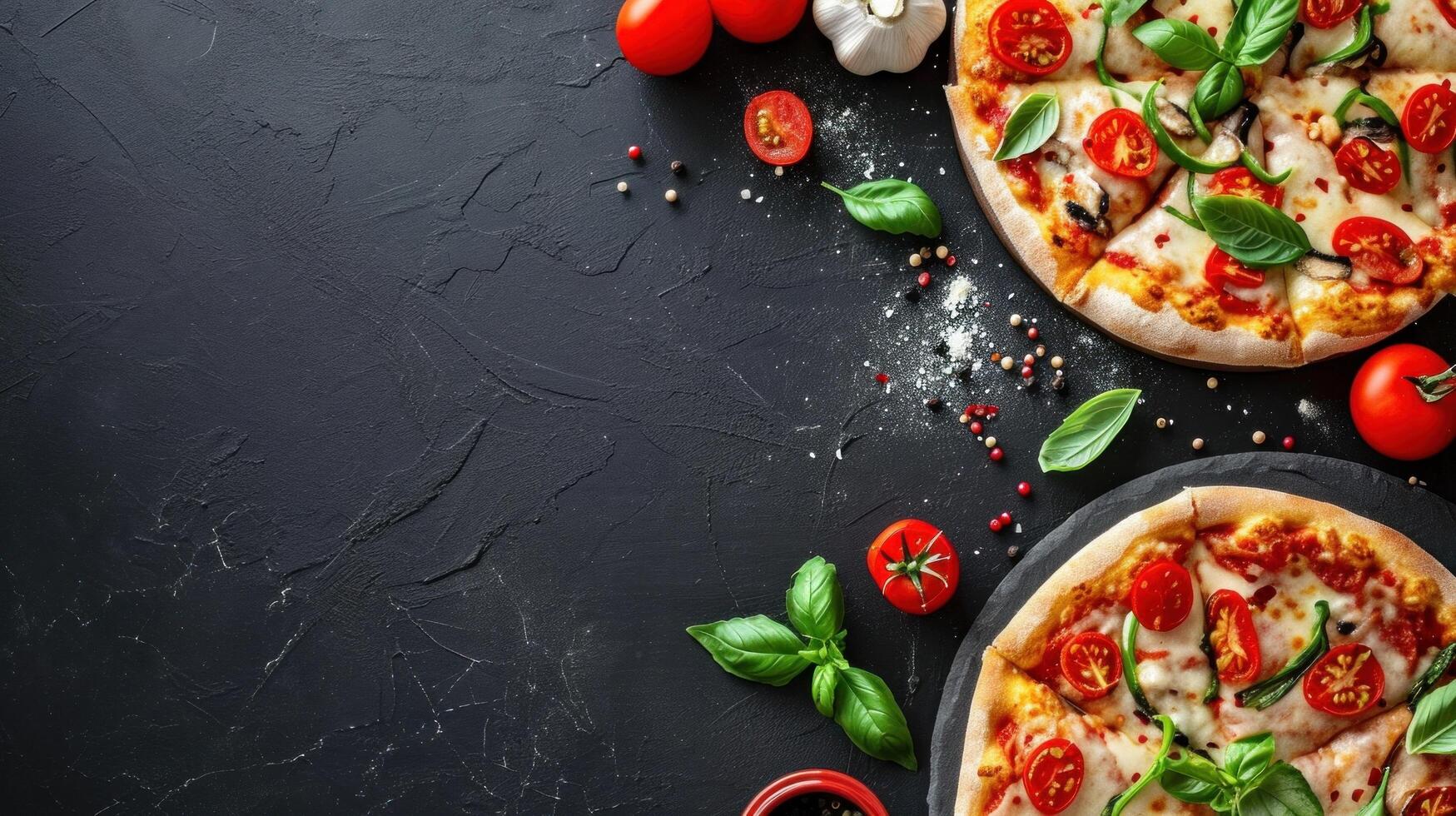 AI generated Pizza advertisment background with copy space photo