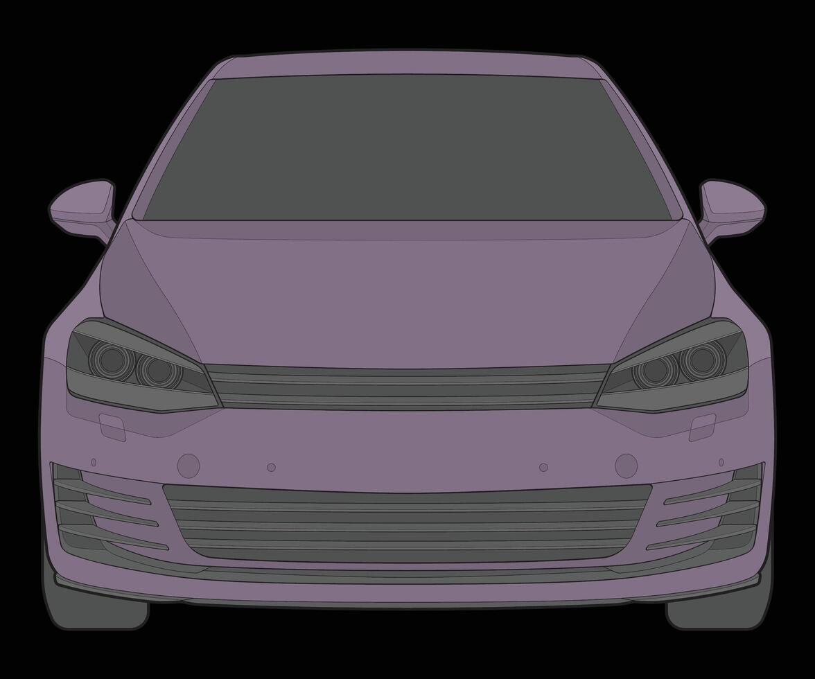 front view Vector Illustration of Isolated highlight  color car on black background, Vehicle in a Flat Cartoon Style.