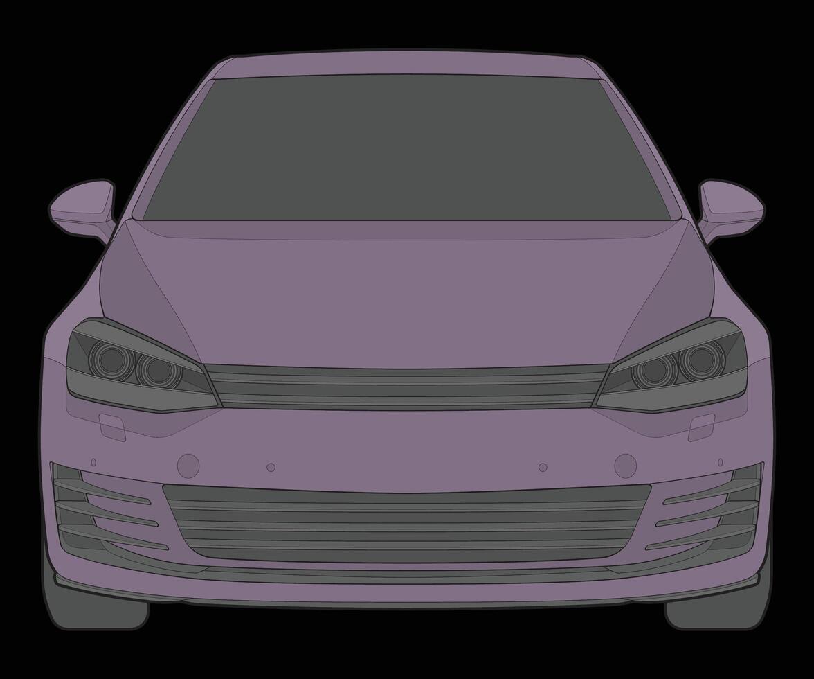 front view Vector Illustration of Isolated highlight  color car on black background, Vehicle in a Flat Cartoon Style.