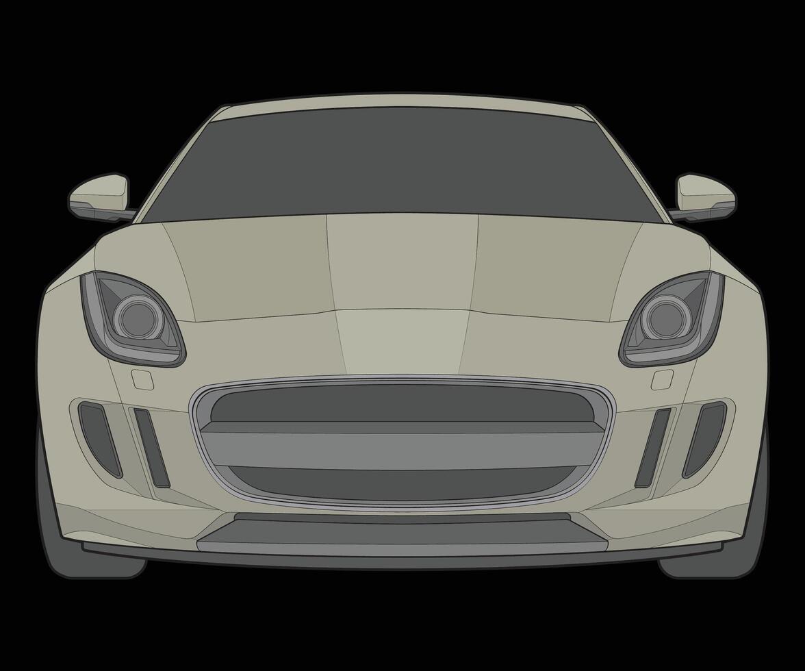 front view Vector Illustration of Isolated highlight  color car on black background, Vehicle in a Flat Cartoon Style.