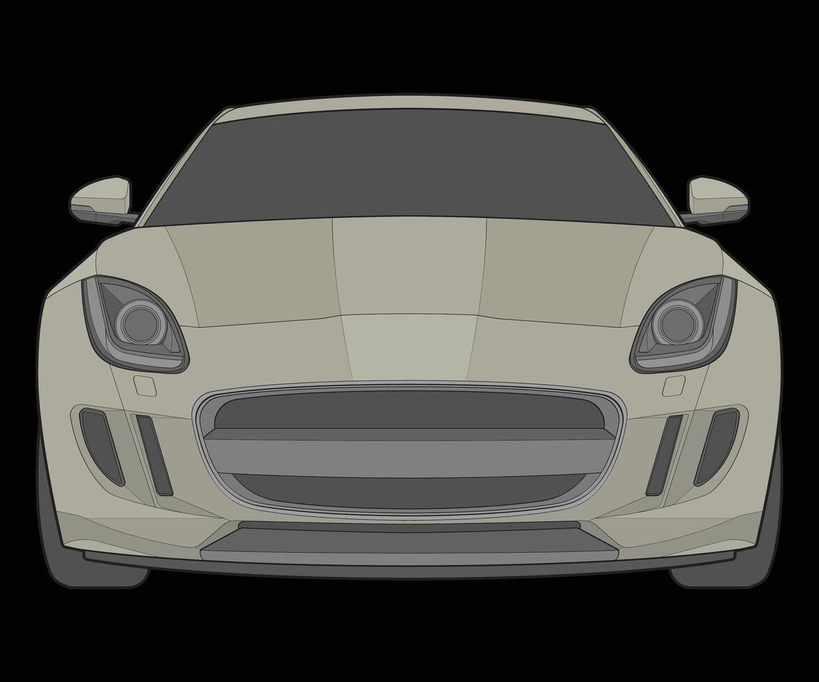 front view Vector Illustration of Isolated highlight  color car on black background, Vehicle in a Flat Cartoon Style.