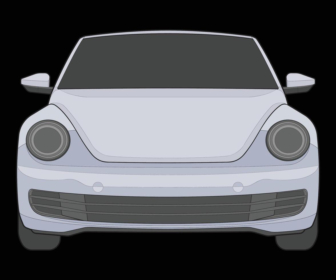 front view Vector Illustration of Isolated highlight  color car on black background, Vehicle in a Flat Cartoon Style.