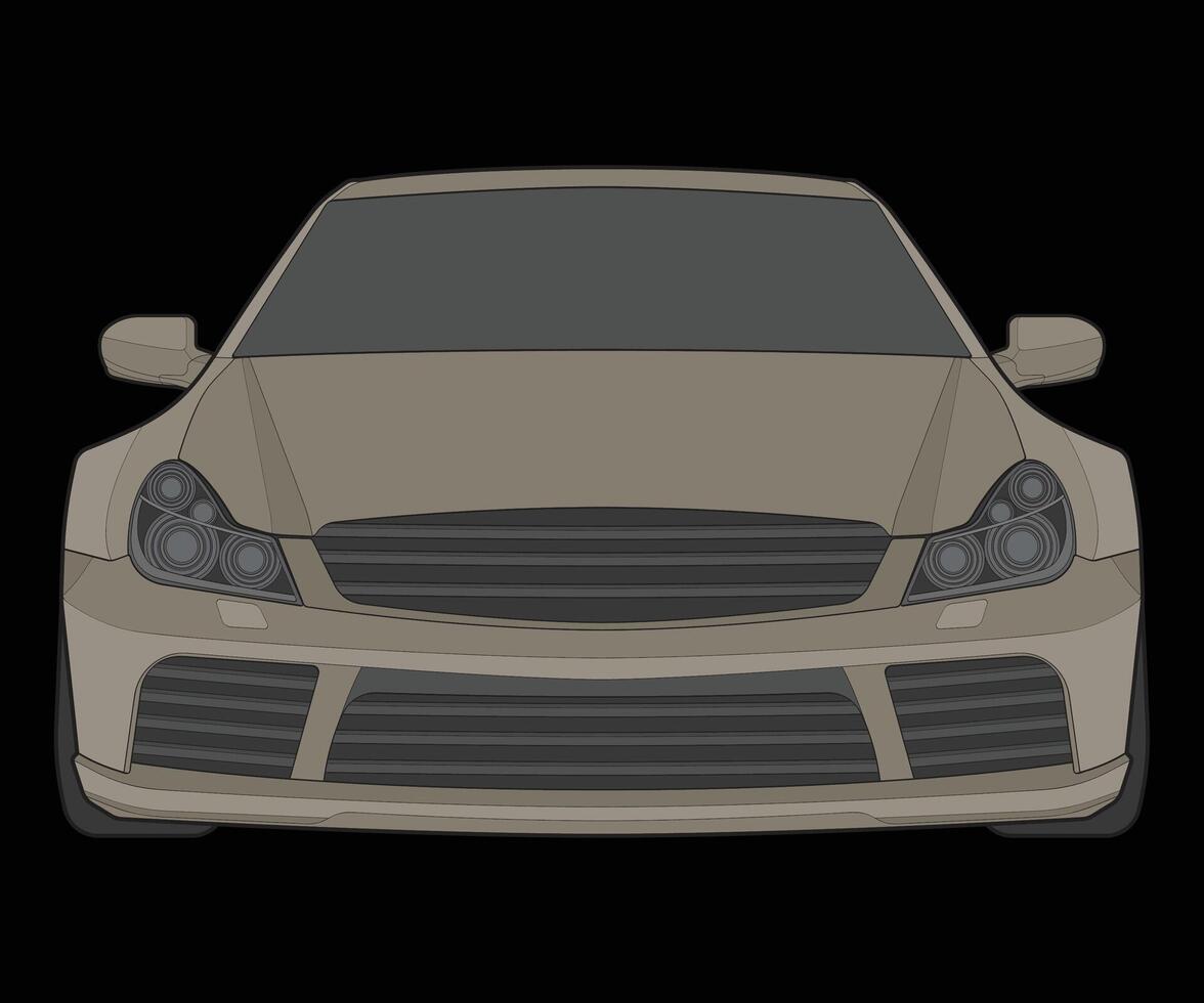 front view Vector Illustration of Isolated highlight  color car on black background, Vehicle in a Flat Cartoon Style.