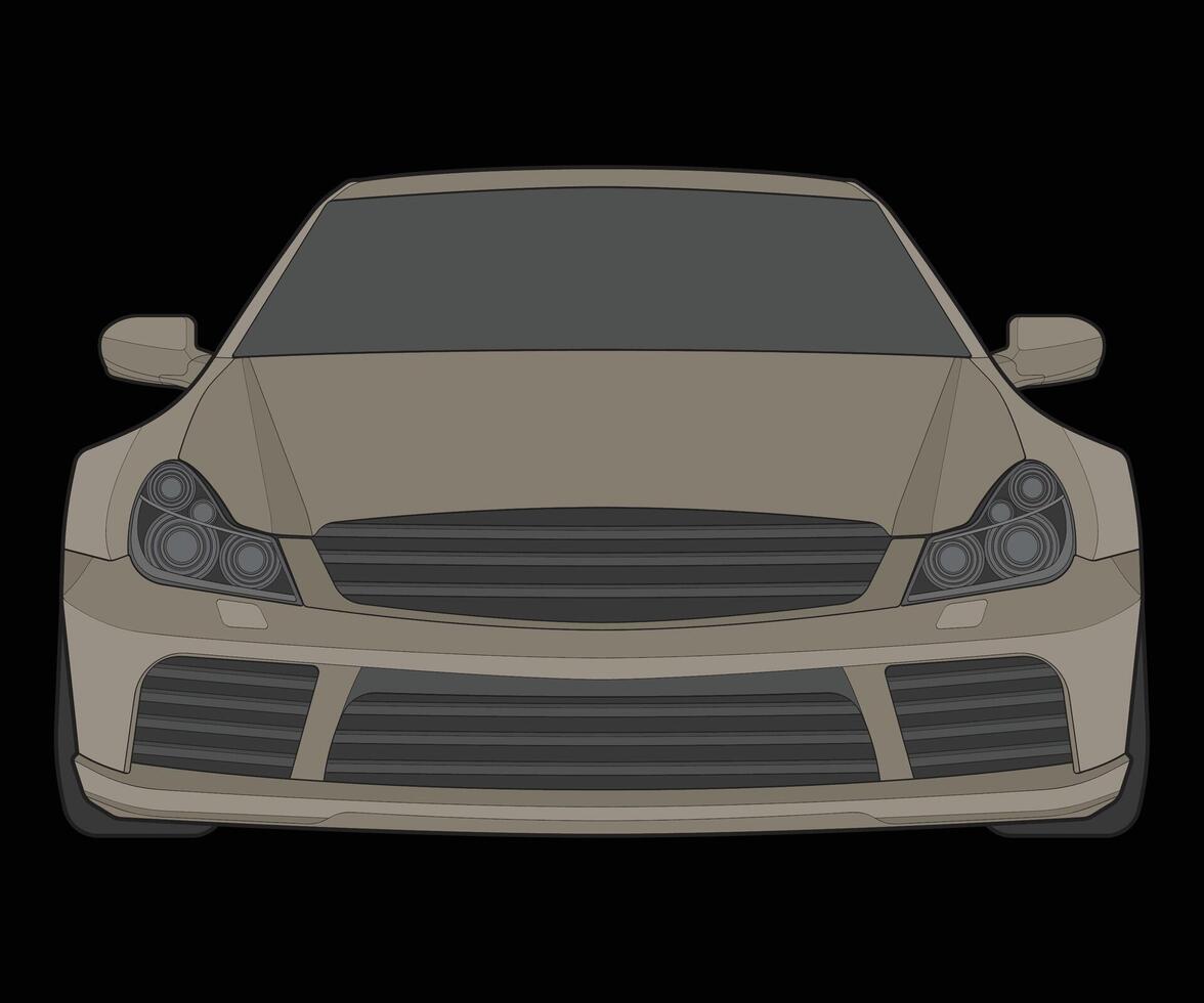 front view Vector Illustration of Isolated highlight  color car on black background, Vehicle in a Flat Cartoon Style.