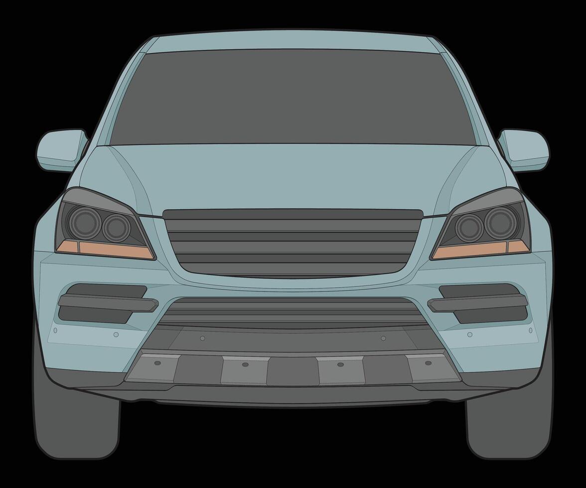 front view Vector Illustration of Isolated highlight  color car on black background, Vehicle in a Flat Cartoon Style.