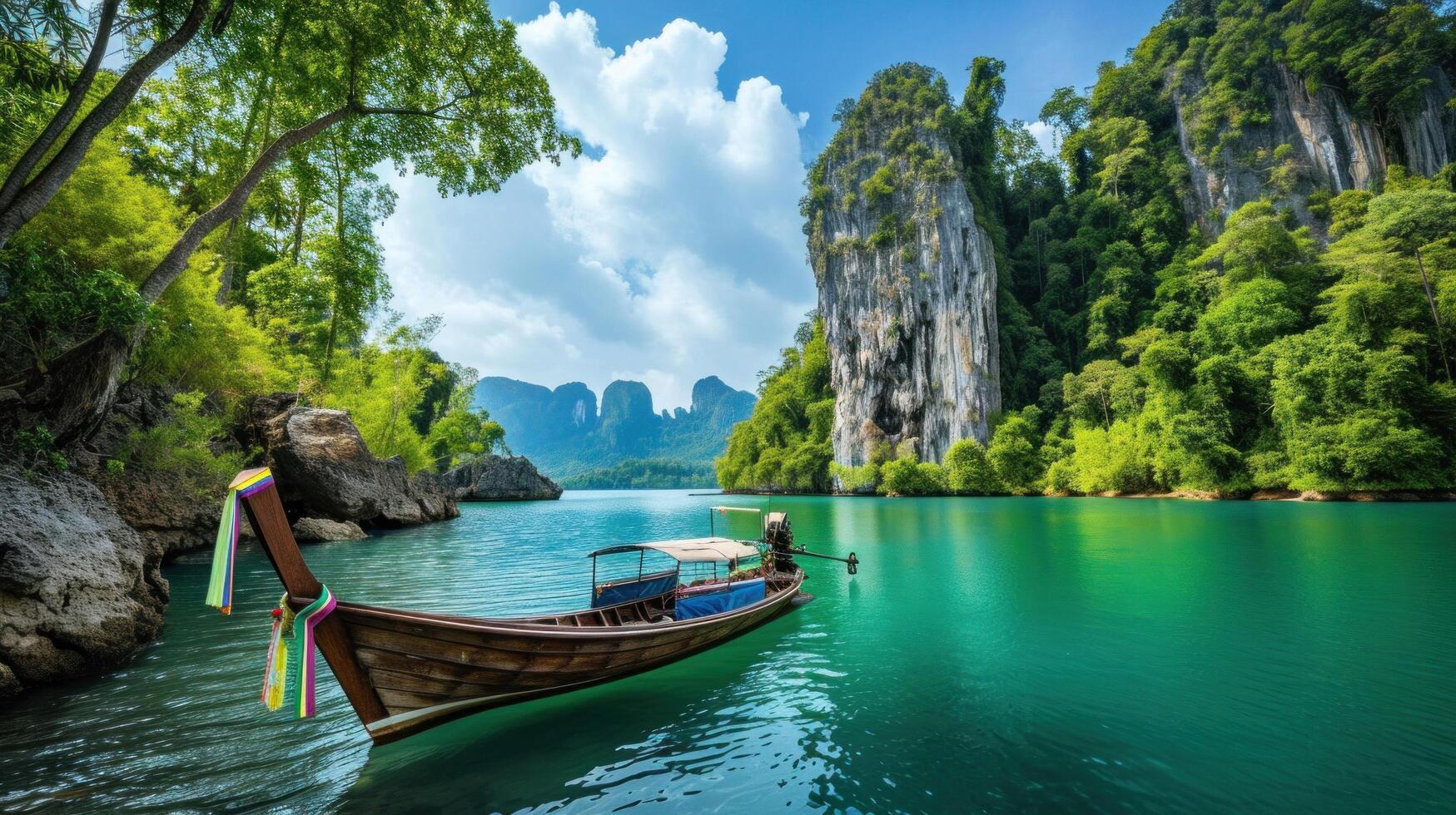 AI generated Travelling to Thailand advertisment background with copy space photo