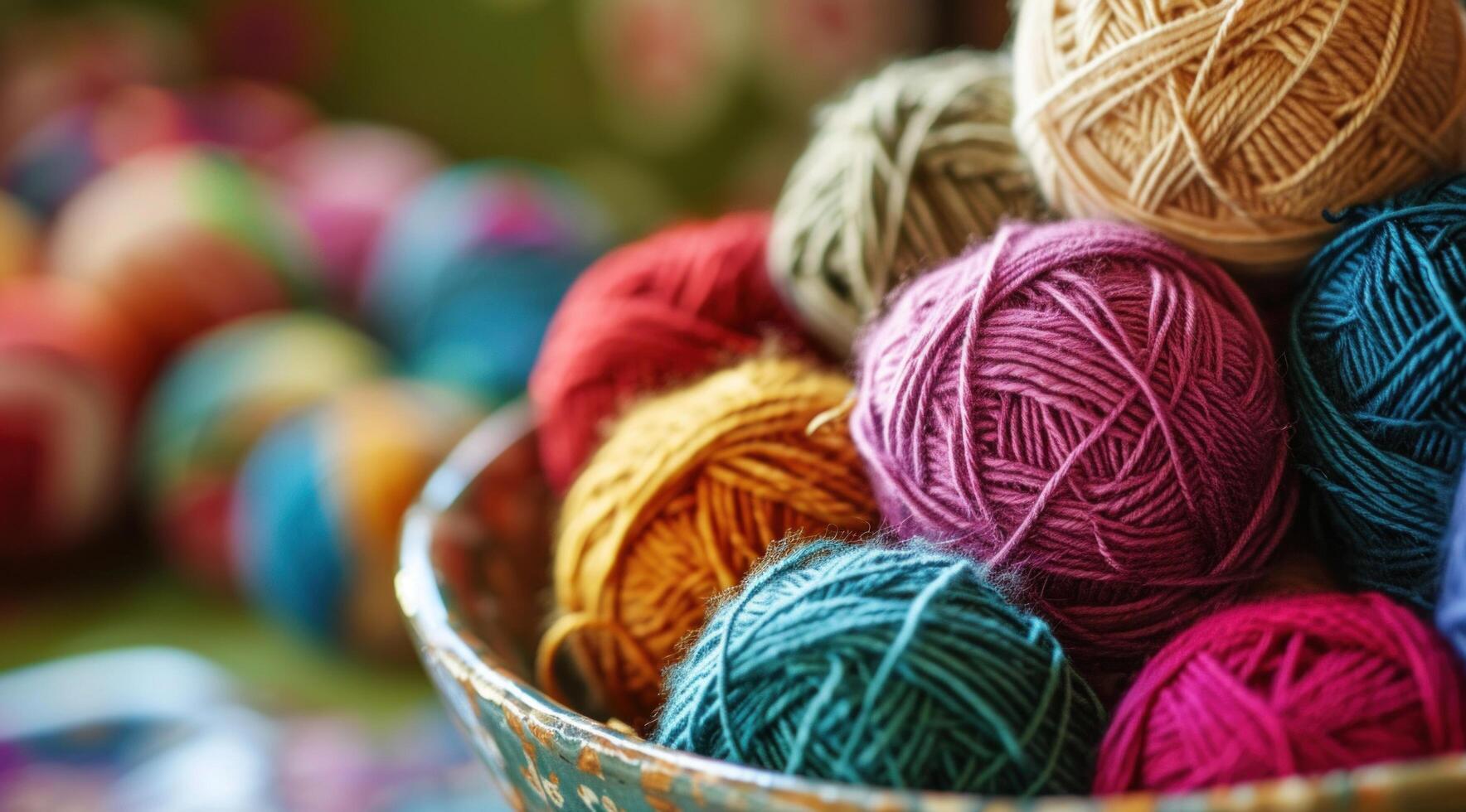 AI generated a bowl full of colorful balls of yarn photo