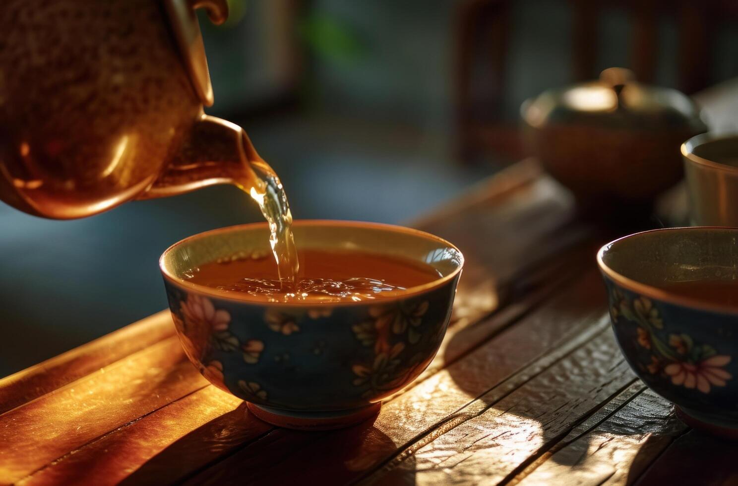 AI generated the tea is being poured into a bowl photo